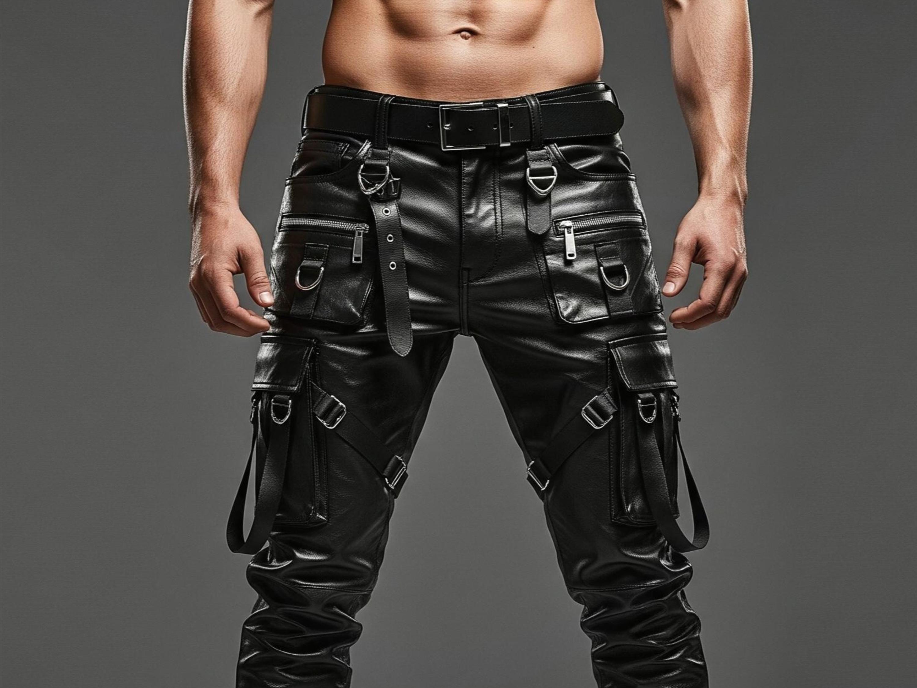 Handmade Sheepskin Leather Cargo Pants - Gothic Military Tactical