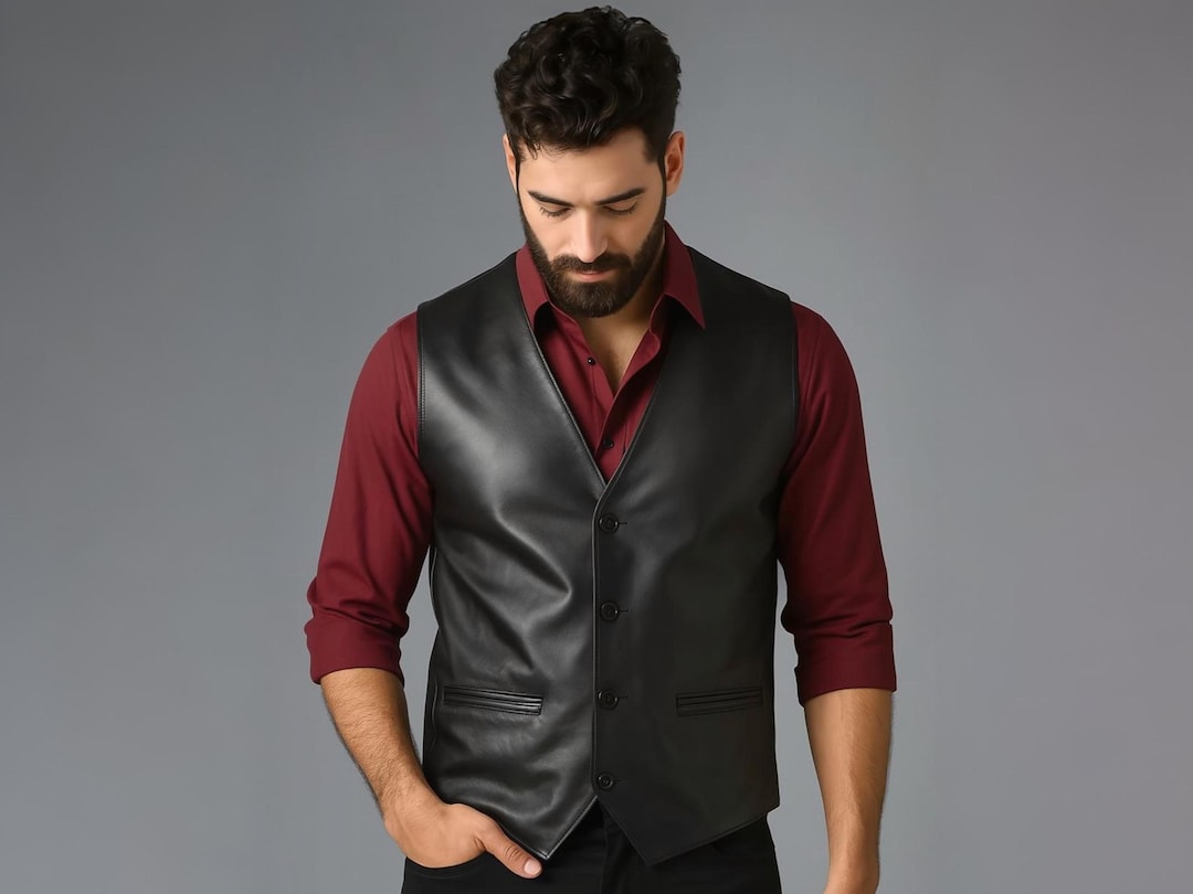 Handmade Sheep Leather Vest - Men's Black Biker Western Vest - Etsy