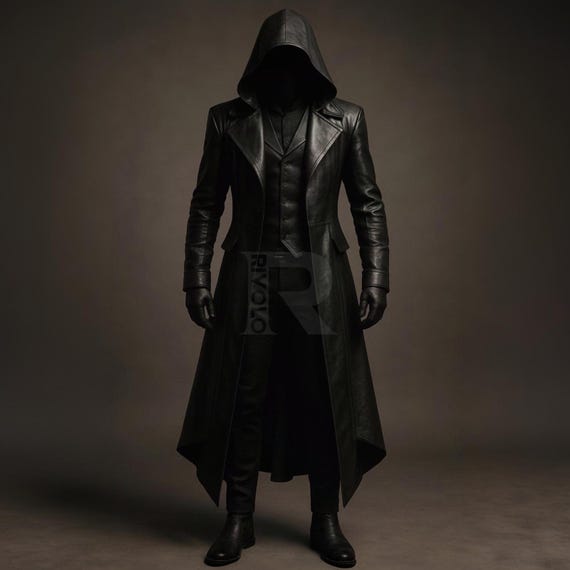 Handmade Genuine Sheep Leather Hooded Trench Coat | Gothic