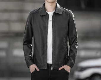 Men’s Black Leather Jacket - Genuine Leather Classic Bomber Jacket - Slim Fit Moto Jacket - Handmade Real Leather Biker Jacket, Gift For Him