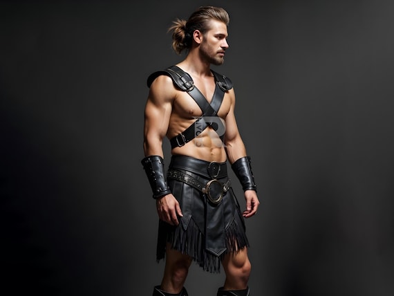 Handmade Leather Spartan Kilt & Harness – Gladiator Costume Outfit