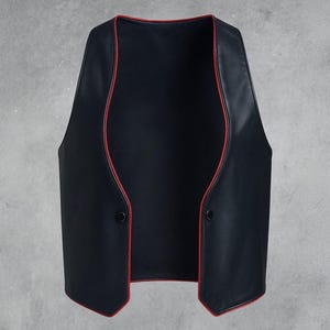 Genuine Black Leather Vest for Men - Open Front Biker Vest with Red Trim - Handmade Motorcycle Vest - Bar Vest - Gift for Him - Vests