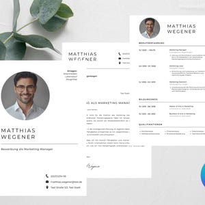 Plantilla, aplicación, currículum, carpeta de solicitud profesional, plantilla de CV, descarga instantánea, alemán, Canva