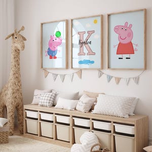 Set of 3 personalised Peppa Pig Posters / Game Room / Girls Bedroom Decor / Boys Bedroom / Bedroom Inspiration / Personalised Prints