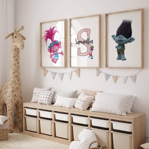 Set of 3 personalised Trolls Posters / Game Room / Girls Bedroom Decor / Boys Bedroom / Bedroom Inspiration / Personalised Prints