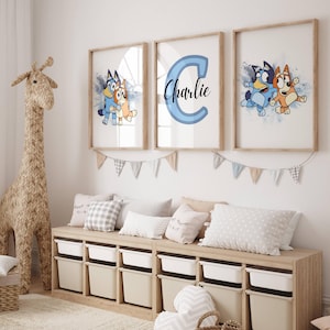 Personalised Set of 3 Blue Dog Prints / Bingo Design / Bluey Design / Boys Nursery / Girls Nursery / Nursery Theme