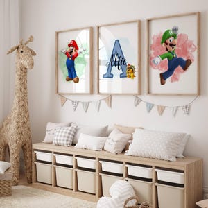Set van 3 gepersonaliseerde super mario-posters / mario en luigi / decoratie meisjesslaapkamer / jongensslaapkamer / slaapkamer inspiratie / gepersonaliseerde print