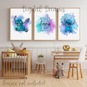 Set of 3 personalised Lilo and Stitch Posters / Stitch Design / Girls Bedroom Decor / Bedroom Inspiration / Personalised Prints