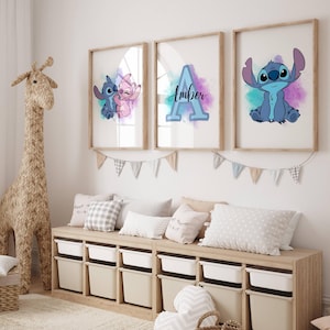 Set of 3 personalised lilo and stitch posters / stitch design / girls bedroom decor / bedroom inspiration / personalised prints