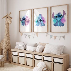 Juego de 3 pósteres personalizados de Lilo y Stitch / Diseño de Stitch / Decoración de dormitorio de niña / Inspiración para dormitorio / Láminas personalizadas