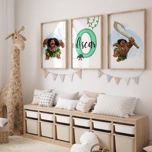 Set of 3 Personalised Maui Print / Moana Theme / Boys Bedroom / Girls Bedroom / Cartoon Theme