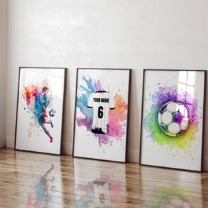 Personalised Set of 3 Football Posters / Football Design / Teen Boys / Boys Bedroom / Game Room / Bedroom Decor