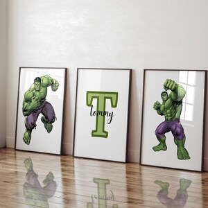 Set of 3 personalised The Hulk Posters / Stitch Design / Girls Bedroom Decor / Bedroom Inspiration / Personalised Prints