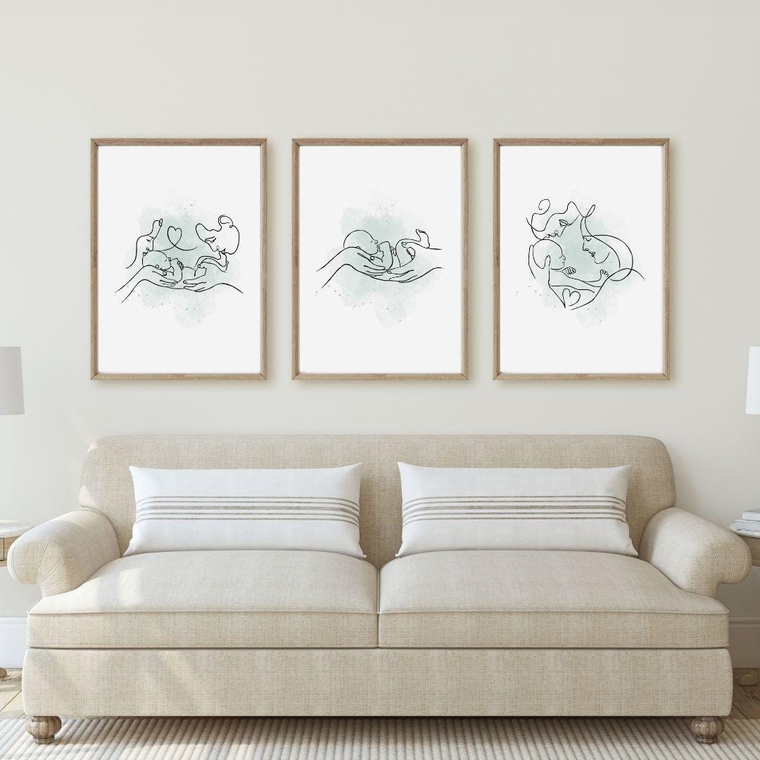 Set of 3 Family Line Art / Elegant / Family / Mum Dad Baby / A3 A4 A5 ...