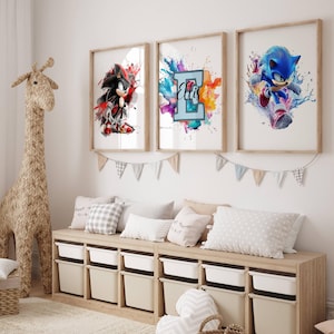 Set di 3 poster personalizzati di Sonic / Shadow / sala giochi / decorazioni per la camera da letto delle ragazze / camera da letto dei ragazzi / ispirazione per la camera da letto / stampe personalizzate