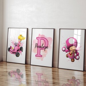 Set of 3 personalised Princess Peach Posters / Super Mario / Girls Bedroom Decor / Boys Bedroom / Bedroom Inspiration / Personalised Prints