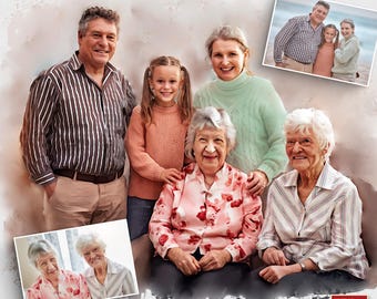Memorial Portrait, Combine Photos to Portrait, Deceased Loved One to Photo, Family Portrait, Merge Photos, Christmas Gift