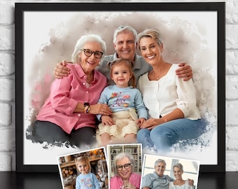 Memorial Portrait, Combine Photos to Portrait, Deceased Loved One to Photo, Family Portrait, Merge Photos, Gift Him Her, Father Mother Gift