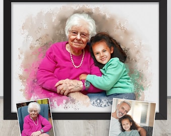 Personalized Watercolor Family Memorial Portrait: Custom Remembrance Gift