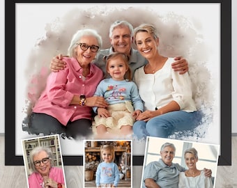 Memorial Portrait: Watercolor Style, Combine Photos, Sympathy Gift (Digital or Print Canvas Available)