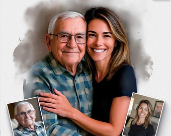 Personalized Watercolor Painting Of Loved Ones, Custom Commemorative Family Portrait From Photo, Thoughtful Bereavement Art Gift For Grandpa