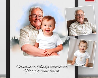 Fathers day gift Personalized Watercolor Memorial Portrait on Canvas, Customizable Family Painting From Photo, Gift for Parents