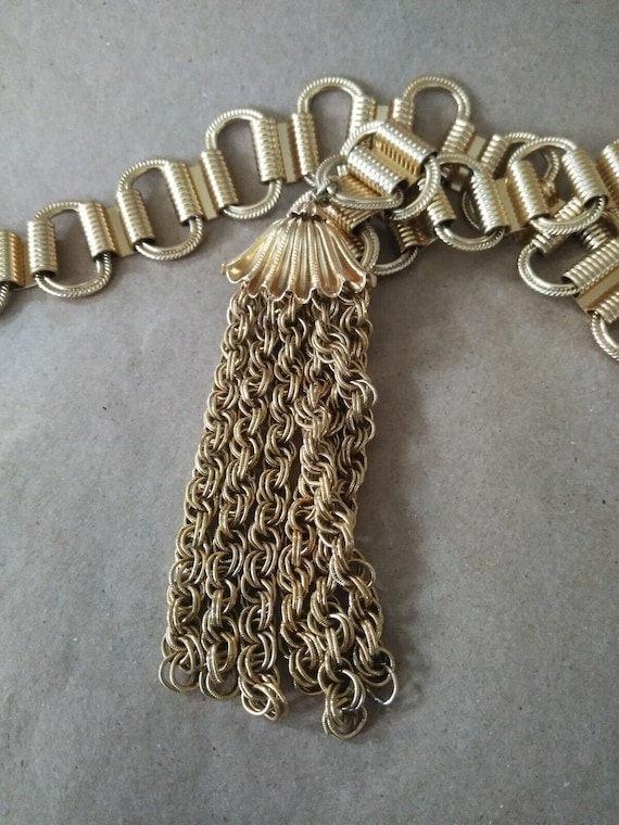 Vintage Marked NAPIER Goldtone Link Belt W/ Chain… - image 2