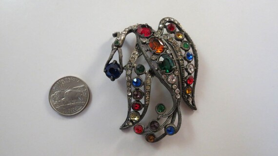 Art Deco Era FANTASTC Stylized Large Rhinestone B… - image 1