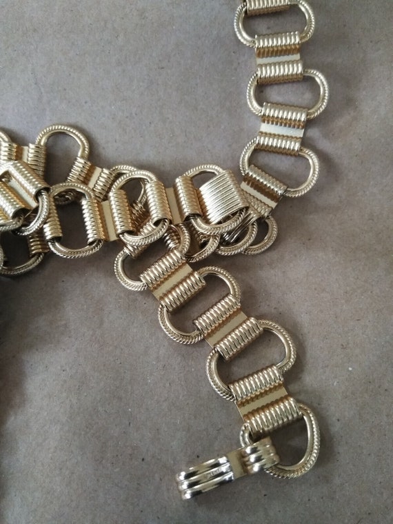 Vintage Marked NAPIER Goldtone Link Belt W/ Chain… - image 3