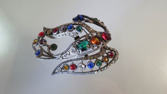 Art Deco Era FANTASTC Stylized Large Rhinestone B… - image 4