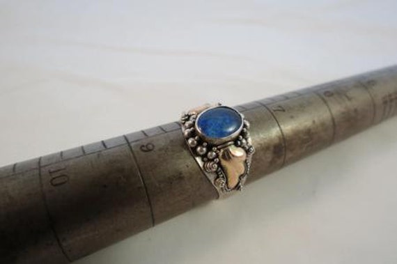 Sterling Silver Gold Plated Blue Cabochon Ring - image 3