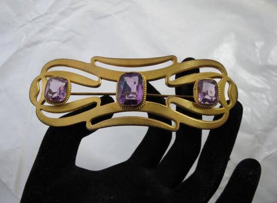 LARGE Stunning Art Nouveau Era Amethyst Glass Gol… - image 6