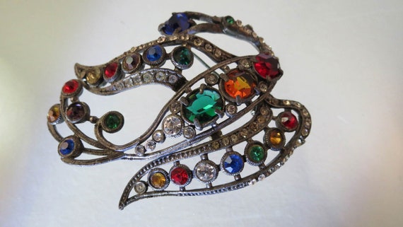 Art Deco Era FANTASTC Stylized Large Rhinestone B… - image 2