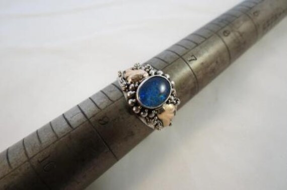 Sterling Silver Gold Plated Blue Cabochon Ring - image 2