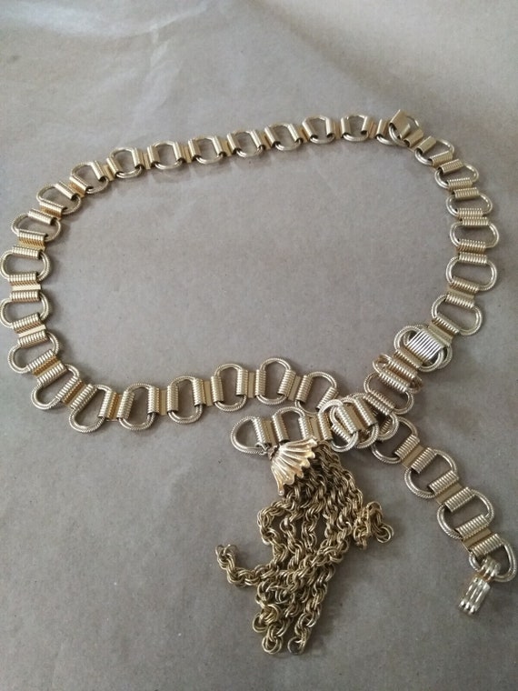 Vintage Marked NAPIER Goldtone Link Belt W/ Chain… - image 1