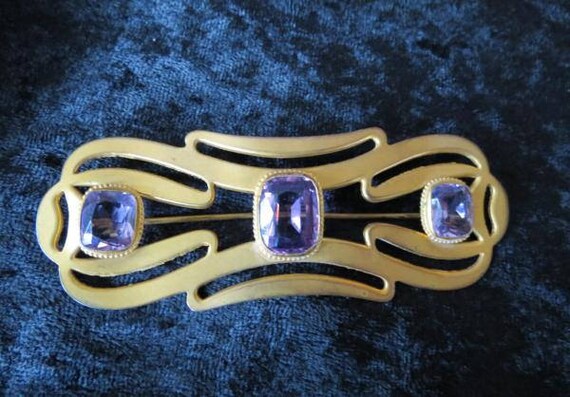 LARGE Stunning Art Nouveau Era Amethyst Glass Gol… - image 4