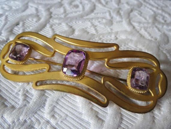 LARGE Stunning Art Nouveau Era Amethyst Glass Gol… - image 2