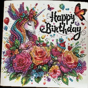 Verjaardagskaart Unicorn Diamond Art