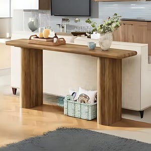 Long Console Table, Industrial Wood Rectangular Sofa Table Behind Sofa, Rustic Farmhouse Entryway Furniture