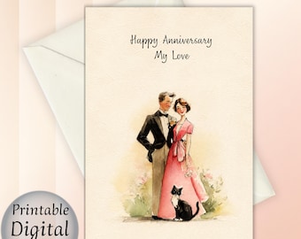Tarjeta de aniversario romántica imprimible: Pareja en acuarela "Aún a tu lado" (descarga digital)