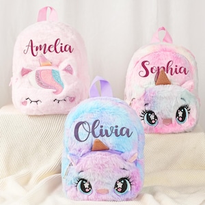 Cartable préscolaire personnalisé pour fille, cadeau de rentrée des classes pour fille, sac à dos personnalisé licorne, sac à dos brodé licorne fille, sac à dos enfant