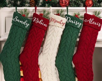 Medias navideñas bordadas 2025, personalizadas con nombre, tejidas para toda la familia, regalos navideños familiares.