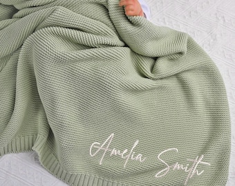 Coperta per neonati lavorata a maglia personalizzata con nome, coperta con nome ricamato per neonati, coperta personalizzata per neonati, coperta ricordo di benvenuto per neonati, regalo per baby shower