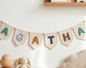 Guirnalda personalizada con el nombre del bebé, decoración de pared para habitación infantil, regalo para baby shower, decoración neutra para la habitación del bebé.