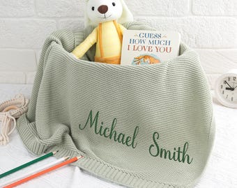Coperta per neonati in maglia personalizzata, coperta per neonati personalizzata con nome, coperta per neonati, coperta con nome ricamato, coperta per neonati in morbido cotone, regalo per baby shower