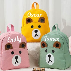 Sac à dos personnalisé en forme d'ours, cartable de maternelle, sac à dos personnalisé pour tout-petit avec nom, sac de voyage en toile, cadeau d'anniversaire pour enfant