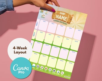 Camp Calendar 4-Week Canva Template (Canva Pro)