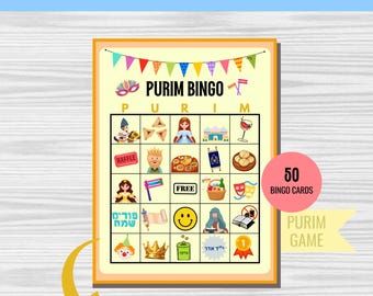 Purim BINGO Game (50 Bingo cards) - PDF Download, Printable