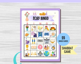 Shabbos Bingo Printable Game for Kids and Adults (25 Cards) PDF Download, Shabbat Activity for School, Family, Shul Program, Chabad House