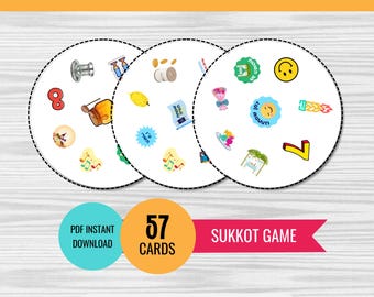 SPOT IT! Sukkos Edition Card Game (57 cards) Printable for Hebrew School, Family, Dobble Sukkot Activity - PDF Download, Digital File